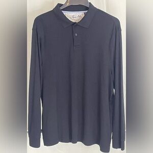 Tasso Elba Men's Black 100% Pima Cotton Long Sleeve Collared Polo‎ Shirt Size L